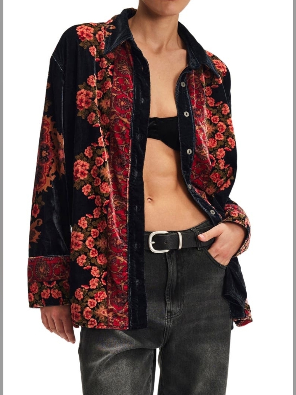 Free People, We The Free Velvet Buttondown Shirt, XL